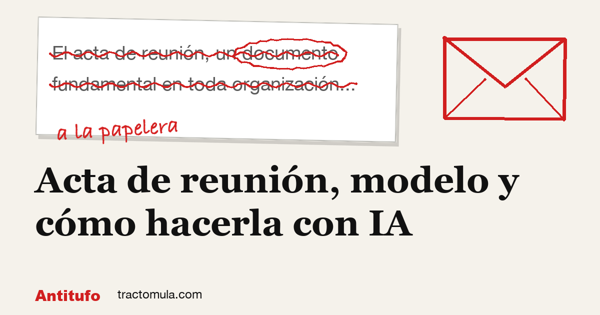 Acta de reunión, modelo y cómo hacerla con IA. Guía de Tractomula.