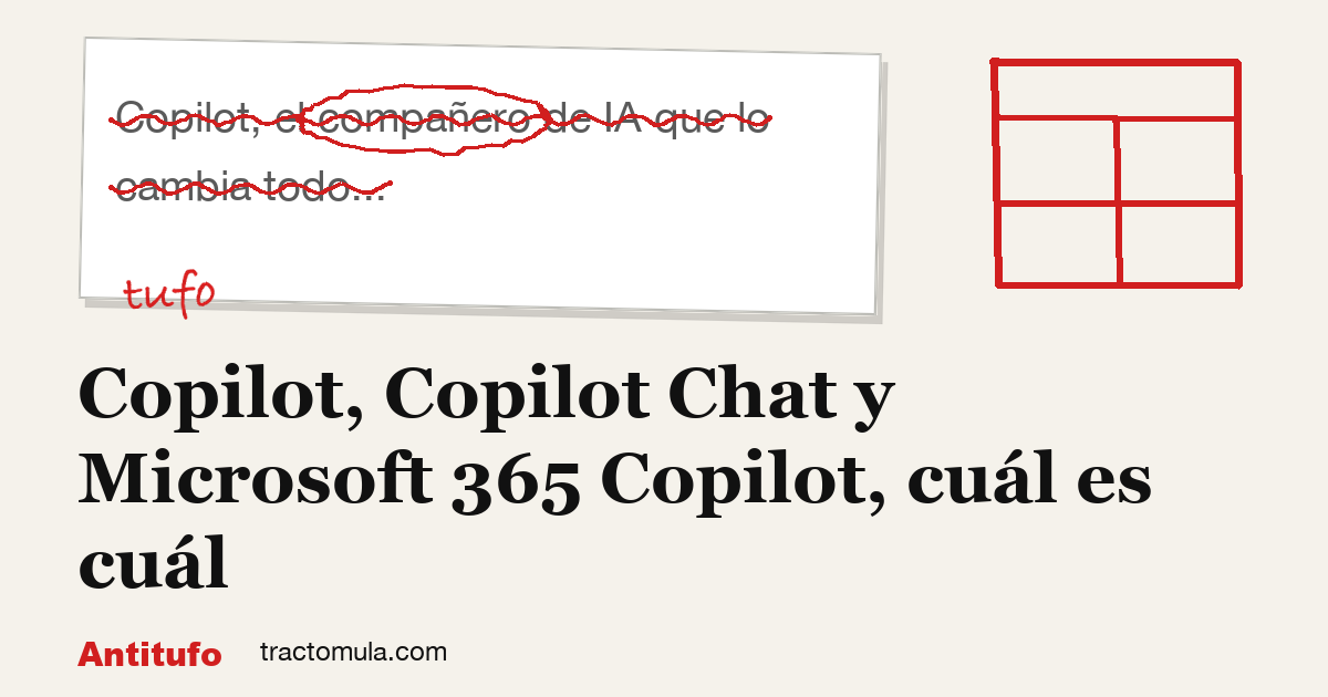 Copilot, Copilot Chat y Microsoft 365 Copilot, cuál es cuál. Guía de Tractomula.