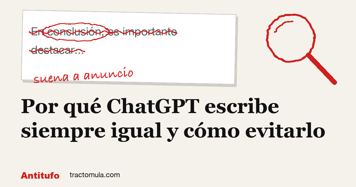 Por qué ChatGPT escribe siempre igual y cómo evitarlo. Guía de Tractomula.